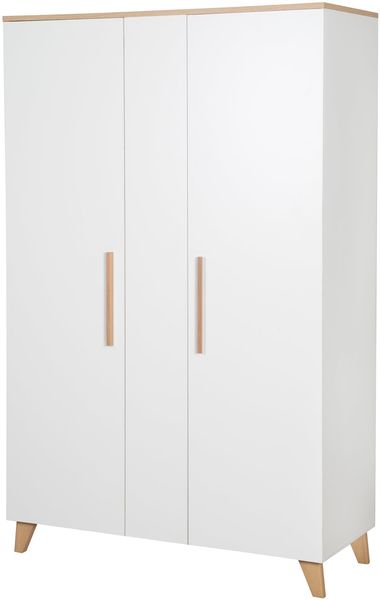 roba Kleiderschrank Leon 2,5-türig - Kinderzimmerschrank mit 6 Fächern & Kleiderstange - Schrank für Babyzimmer & Kinderzimmer - Soft-Close Türen & Massivholzfüße - Stauraum Möbel - Weiß / Othello Eiche