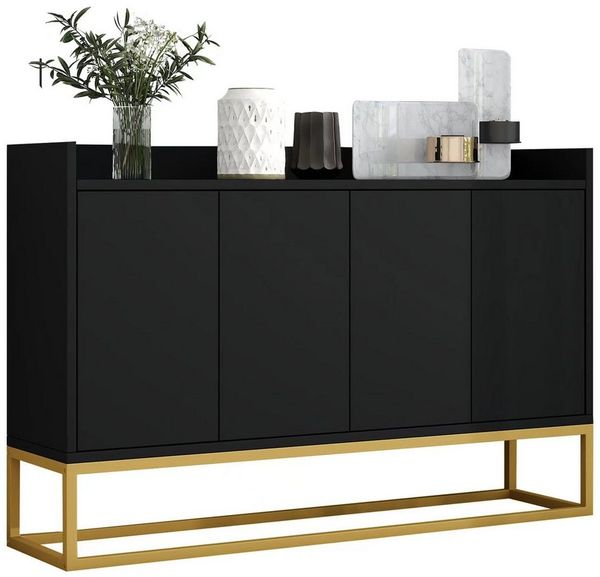 Merax Sideboard mit verstellbaren Einlegeböden und goldenen Metallrahmen, Kommode mit Push-to-Open Funktion,Anrichte,Buffet,Breite: 120cm