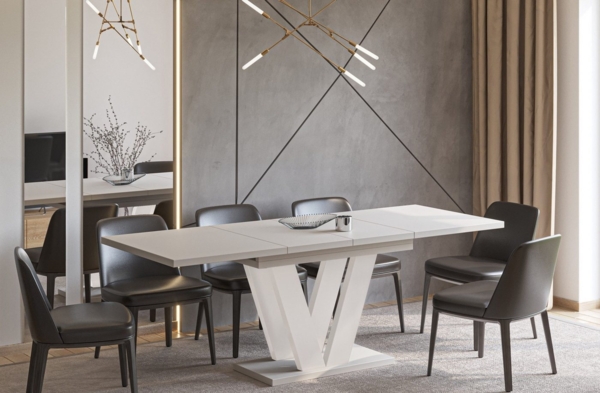 Endo-Moebel Esstisch Lara Esstisch 130–210cm ausziehbar für 8 Personen Tischbeine schwarz, Ausziehbar, Synchronauszug, Säulengestell, Erweiterungsplatten intern