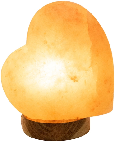 Tischleuchte, Holz, Salzkristall, Herzform, H 19 cm