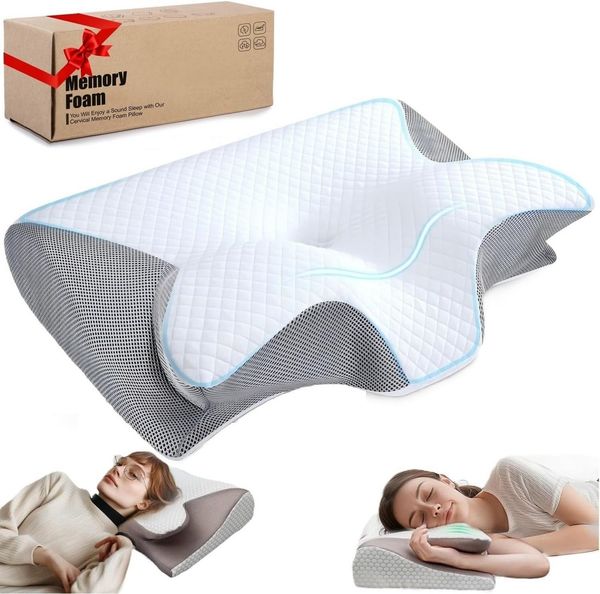 Athlix Nackenkissen Kissen Memory Schaum für Nacken und Hals, orthopädisch, ergonomisch, Gegen Nackenschmerzen, Gezielte Druckentlastung