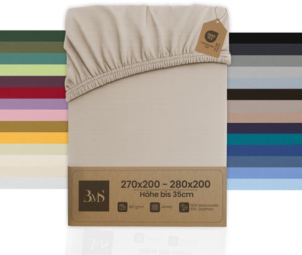 Jersey Spannbettlaken beige 270x200 - 280x200 cm Höhe bis 35cm
