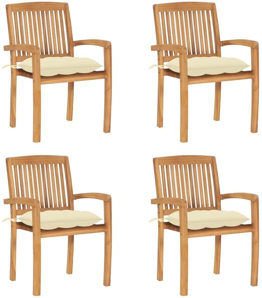 vidaXL Stapelbare Gartenstühle mit Kissen 4 Stk. Massivholz Teak 3073257