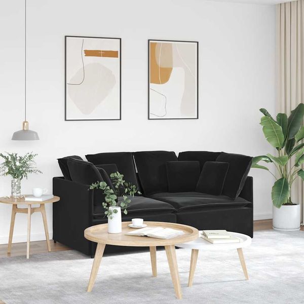 vidaXL Modulares Sofa mit Kissen Samt Schwarz 3321254