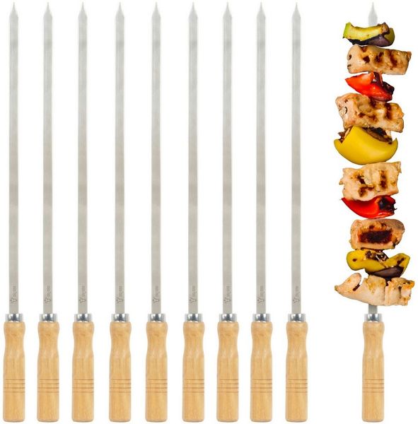 BBQ-Toro Grillspieß Edelstahl Spießset mit Holzgriff (10 Stück), 50 cm