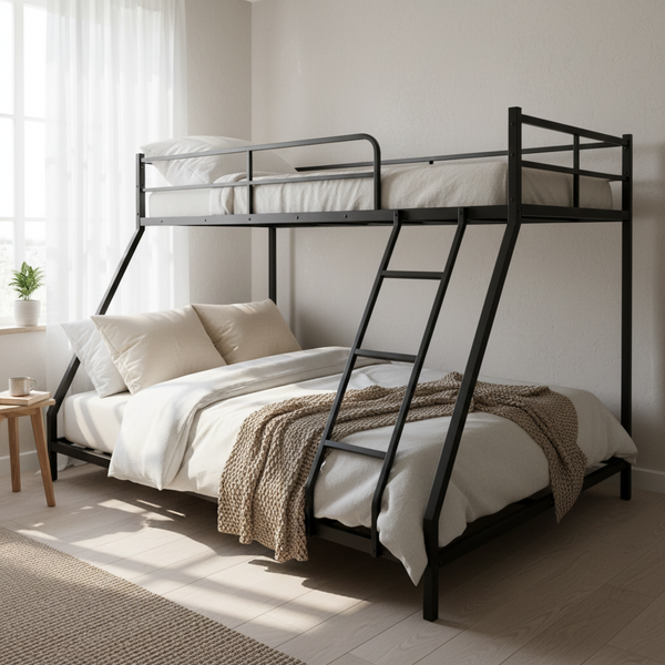 Flieks Etagenbett Metall, platzsparendes Hochbett für 2 Personen, kompatibel mit 190x80 & 190x130 cm Matratzen, Schwarz