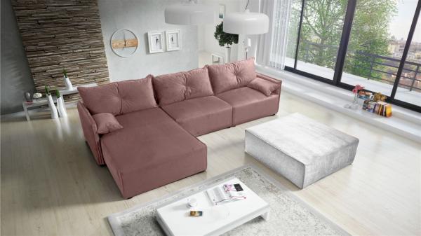 Ecksofa mit Schlaffunktion HUNTER in Stoff Royal Altrosa Ottomane Links