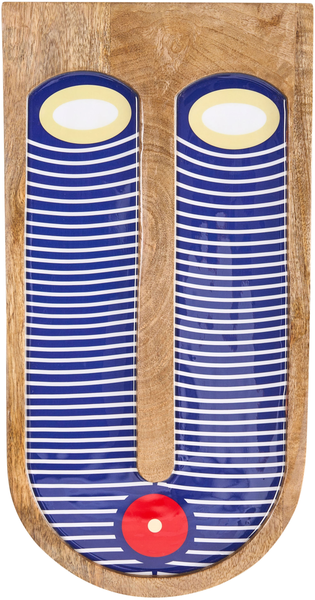 Wandobjekt Gesicht JIMETA Mangoholz 40 cm Blau