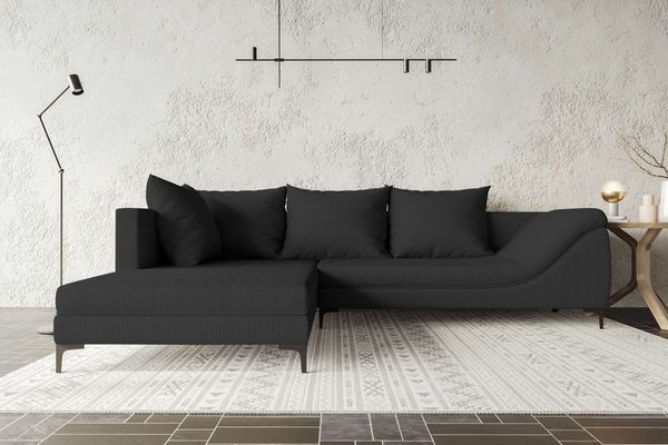 99rooms Loni Ecksofa Cordstoff POSO Schwarz Links