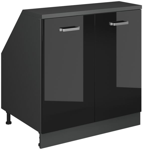 Dachschrägenschrank Rion Schwarz Hochglanz 80 x 81.6 cm mit 2 Türen, Schrankkorpus 60 cm Tiefe Vicco