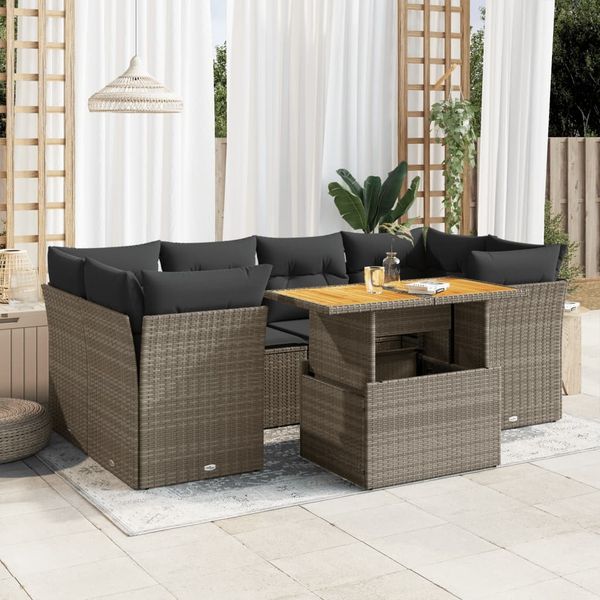 vidaXL 7-tlg. Garten-Sofagarnitur mit Kissen Grau Poly Rattan 3326895