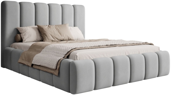 Selsey 'Biscottino' Polsterbett mit Bettkasten, Lattenrost, Samtbezug, hellgrau, 140x200 cm