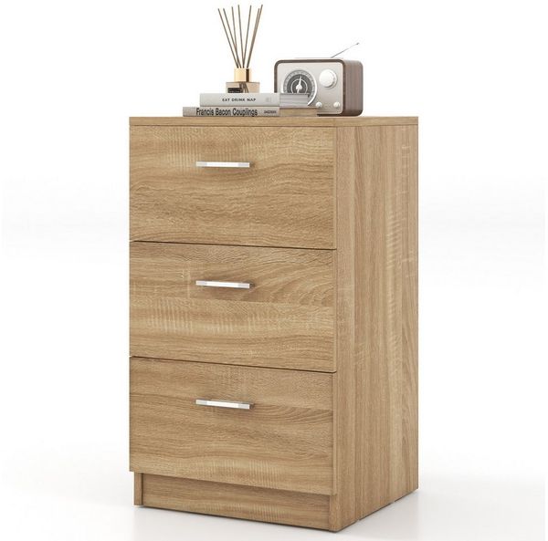 COSTWAY Nachttisch Aktenschrank (1-St), mit 3 Schubladen, Holz, 38x35x66cm