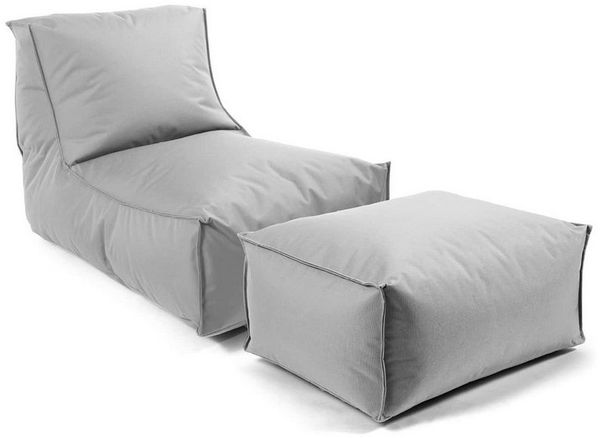 mokebo® Sitzsack Outdoor mit Hocker für Kinder & Erwachsene 'Der Sundowner' Bean Bag m. EPS-Perlen Füllung, Relaxliege, Liegekissen, Bodenkissen Balkon & Garten in grau, nur wasserfest mit Schutzhülle
