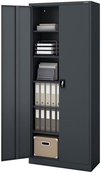 Aktenschrank abschließbar JAN - 6 Ebenen verstellbar, Flügeltüren | Metallschrank Werkstatt Mehrzweckschrank Büroschrank aus Stahl Werkzeugschrank, 220x90x40cm Anthrazit