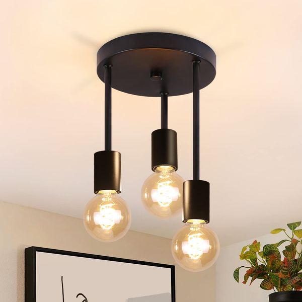 ZMH Deckenleuchte Vintage Deckenlampe Schwarz - Hängend 3 Flammig Deckenstrahler E27 mit 3 Spots Kronleuchter Industrial Deckenspots für Esszimmer Küche Flur Wohnzimmer Bar ohne Leuchtmittel
