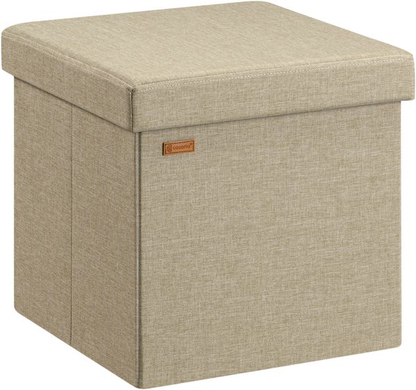 CASARIA® faltbarer Sitzhocker mit Stauraum, Leinenoptik, beige