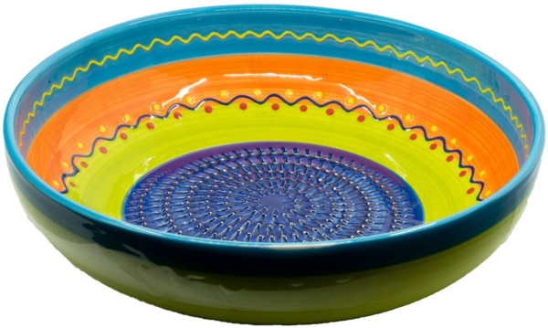 Kaladia Multireibe Große Reibeschüssel in Blau/Oran./Grün, Keramik, handbemalte Küchenreibe - Made in Spain
