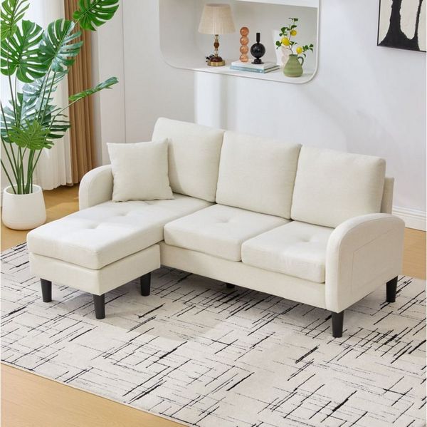OKWISH Schlafsofa Ecksofa 166x118x77 cm mit modularer Chaiselongue aus Baumwoll-Leinen, Set 1 Teile, Modulares Design, Ideal für Wohnzimmer, Apartments und Büros