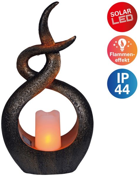 Näve Solar-Gartenleuchte LED mit Dämmerungssensor Kerzenflamme 36,5 cm braun