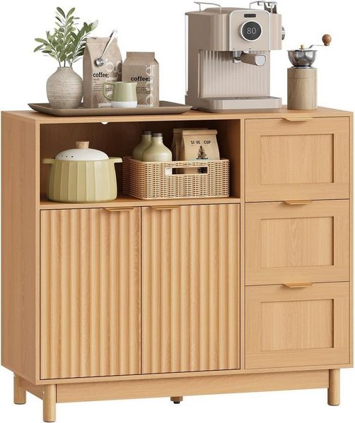 Woltu Sideboard, Kommode mit 3 Schubladen, Küchenschrank mit verstellbarer Ablage