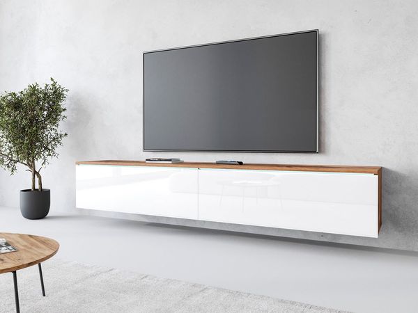INOSIGN Lowboard LOWBOARD VERA, wahlweise mit oder ohne Beleuchtung, Modernes griffloses TV-Board, 180 cm TV-Schrank, stehend und hängend