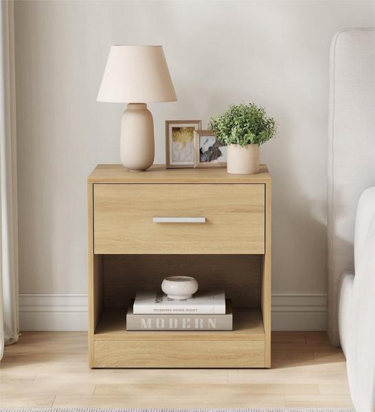 Vasagle Nachttisch, Beistelltisch, mit Schublade, Griff, offenes Fach, Couchtisch, für Schlafzimmer, Wohnzimmer, strohgelb