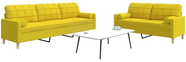 vidaXL 2-tlg. Sofagarnitur mit Dekokissen Hellgelb Stoff 3278340