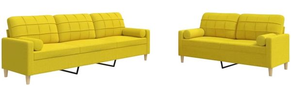 vidaXL 2-tlg. Sofagarnitur mit Dekokissen Hellgelb Stoff 3278340 Bild 2