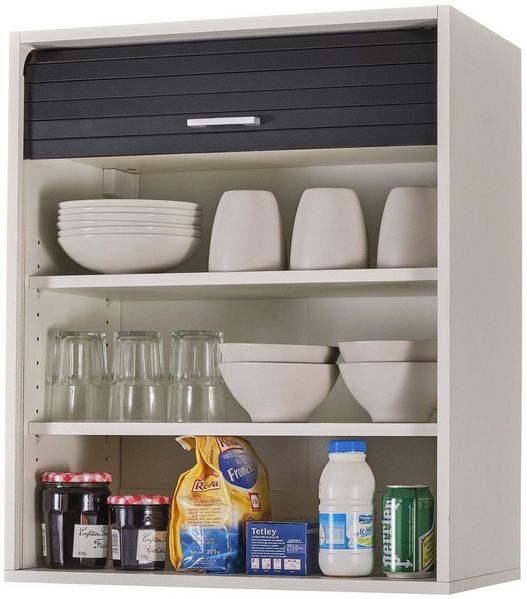 SIMMOB Rollladenschrank Küchenschrank, höhenverstellbare Böden, Weiß-Schwarz, 72x60x35 cm