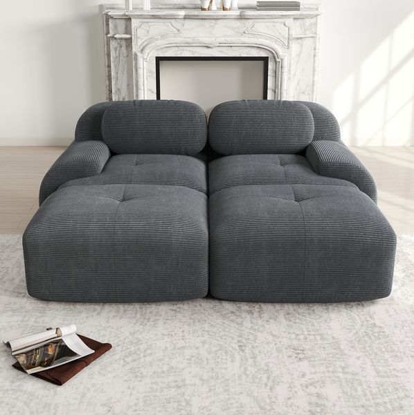 2-Sitzer-Sofa aus Cordstoff, modular & rahmenlos, 208 x 178 x 75 cm, grau
