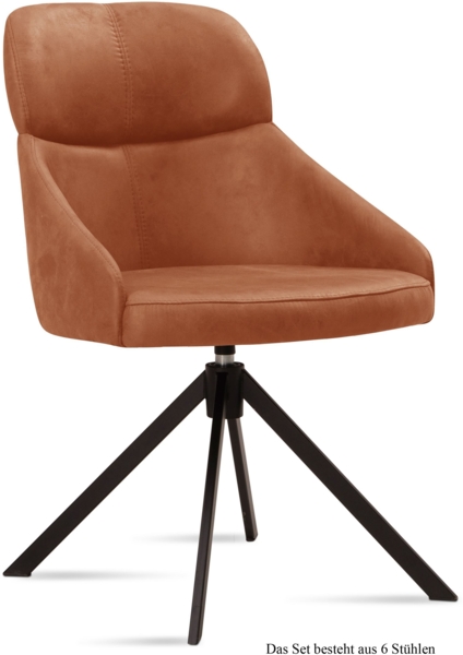 Esszimmerstuhl drehbar (6er-Set) Derska 52x82x63 Schwarz/Cognac