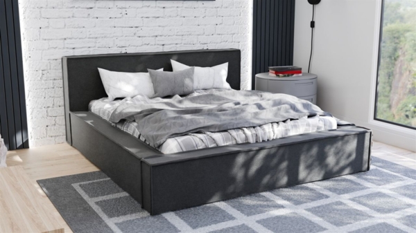 Polsterbett Doppelbett ALDANA 120x200cm Komplettset in Stoff Freya Schwarz