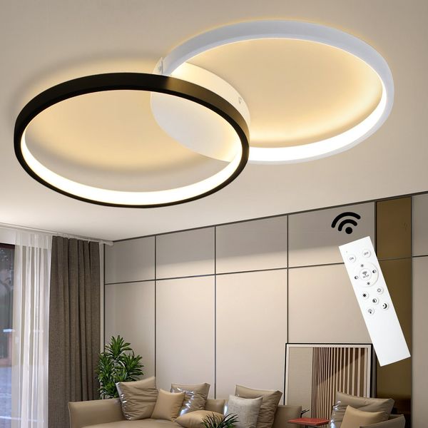 ZMH LED Deckenleuchte Wohnzimmer Deckenlampe - Dimmbar 45W Schwarz Modern Schlafzimmerlampe mit Fernbedienung Wohnzimmerlampe 50CM Metall Design küchenlampe für Schlafzimmer Kinderzimmer