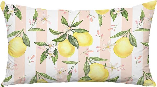 queence Dekokissen Zitronen Rosa gestreift, Premium Outdoor Kissenbezug, Format: 60x40 cm