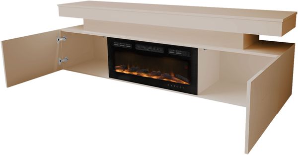 TV-Lowboard EF 2D Glossa Bis mit Kamin (Farbe: Wüstensand, mit weißer LED-Beleuchtung) Bild 4