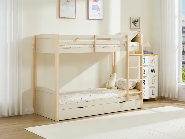 Vente-unique - LIMODARA Bett Holz, Platte Beige - B 101,5 cm x H 162,5 cm x L 208 cm