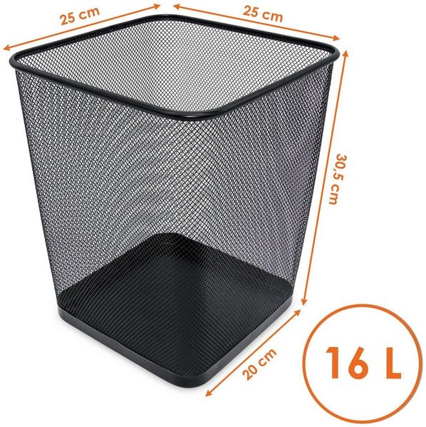Spetebo Mülleimer Metall Papierkorb eckig schwarz 30 x 25 cm - 16 Liter, Kratzfest und rostbeständig