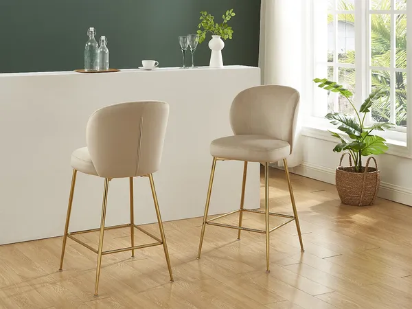 Vente-unique - POLPONA Barhocker SamtStoff Beige - B 56 cm x H 96,5 cm x L 44 cm