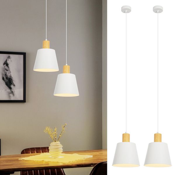 ZMH Pendelleuchte Modern Esszimmer Hängelampe: 2 x Metall Hängeleuchte Ø20cm Weiß E27 Esstischlampe Retro Hängend Esszimmerlampe Innen Schlafzimmer Pendellampe für Küche Wohnzimmer Flur Bar Resturant