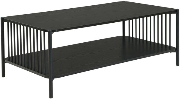 Couchtisch 110x60cm Eiche Optik Schwarz Rechteckig - Design Sofatisch Metall - Wohnzimmertisch Ablage - Loungetisch Stauraum - Beistelltisch Kaffeetisch