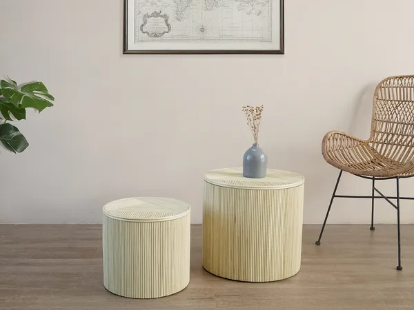 Vente-unique - GABES Beistelltisch Rattan Beige - B 39,5 cm50 cm x H 36 cm46 cm x L 39,5 cm50 cm