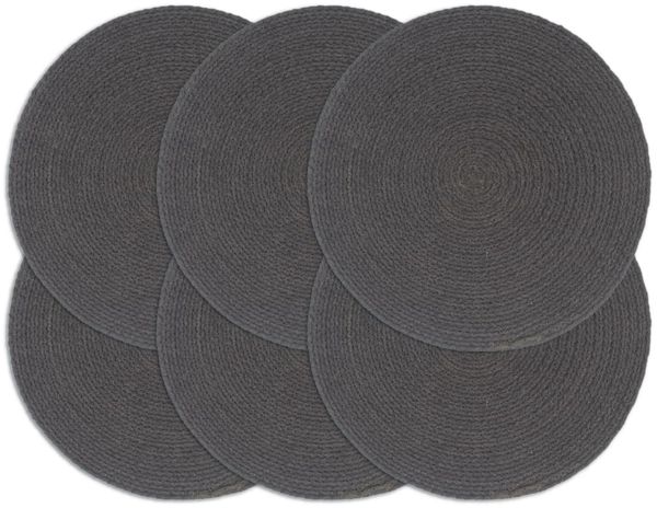 vidaXL Tischsets 6 Stk. Dunkelgrau 38 cm Rund Baumwolle 133847