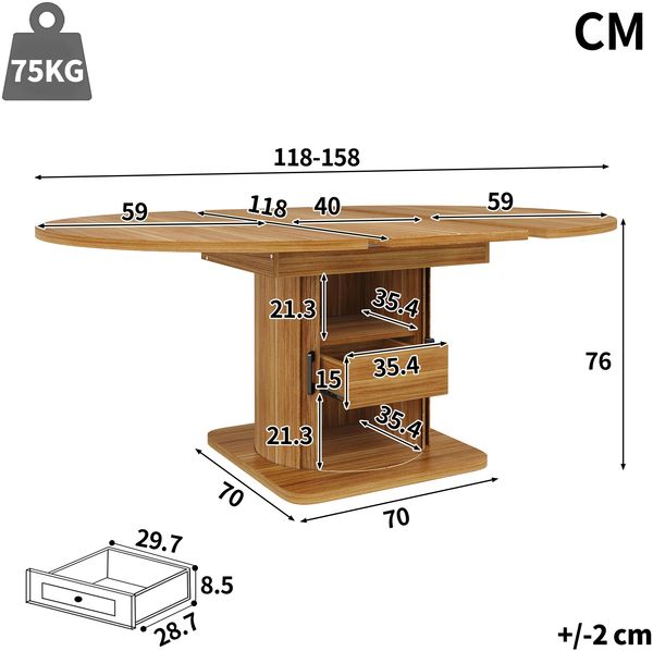 Merax Esstisch ausziehbar, Esszimmertisch, Küchentisch, Runder Esstisch, ausziehbar zu oval, 118-158 cm, Platz für bis zu 6 Personen, Esstisch mit Schubladen, dunkelbrau Bild 4