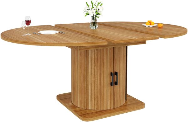 Merax Esstisch ausziehbar, Esszimmertisch, Küchentisch, Runder Esstisch, ausziehbar zu oval, 118-158 cm, Platz für bis zu 6 Personen, Esstisch mit Schubladen, dunkelbrau Bild 10