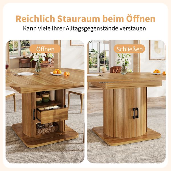 Merax Esstisch ausziehbar, Esszimmertisch, Küchentisch, Runder Esstisch, ausziehbar zu oval, 118-158 cm, Platz für bis zu 6 Personen, Esstisch mit Schubladen, dunkelbrau Bild 6