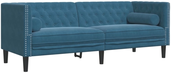 vidaXL Chesterfield-Sofa mit Nackenrollen 3-Sitzer Blau Samt 372701