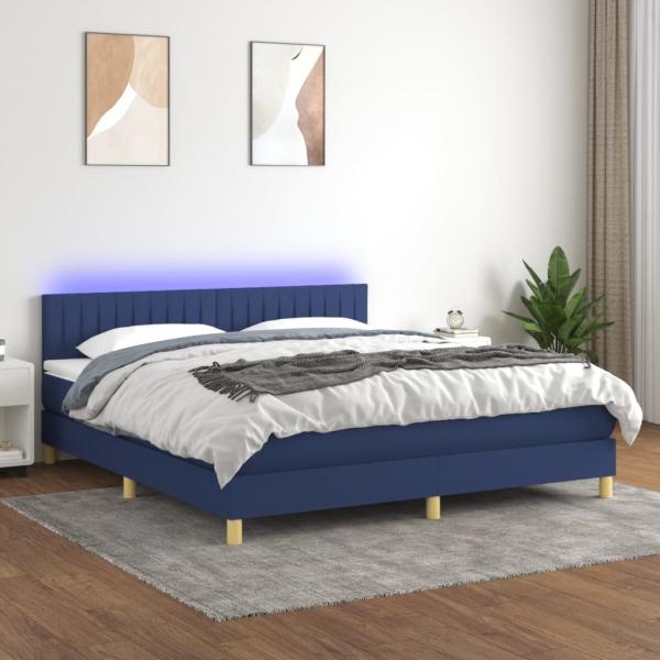 vidaXL Polsterbett mit Matratze & LED Blau 160x200 cm Stoff