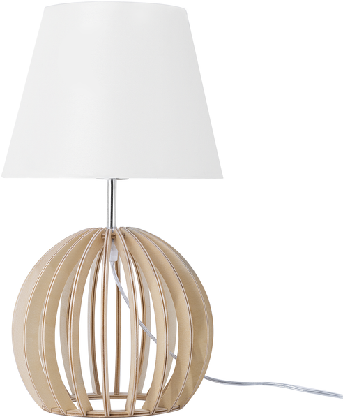 'Samo' Tischlampe Weiß Holz 41 cm Stoffschirm Lampenfuß in Gitteroptik Kabel mit Schalter Landhausstil