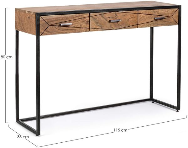 Konsole Nogeno aus Akazienholz, modern mit Schubladen, Natur, 115 cm breit, schwarzes Metallgestell Bild 6